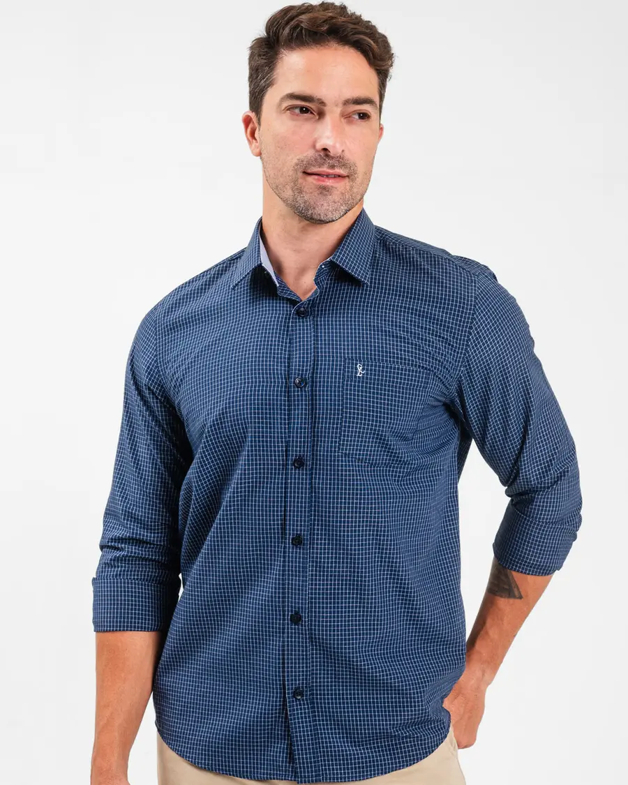 Camisa Manga Longa Quadri Mini Marinho