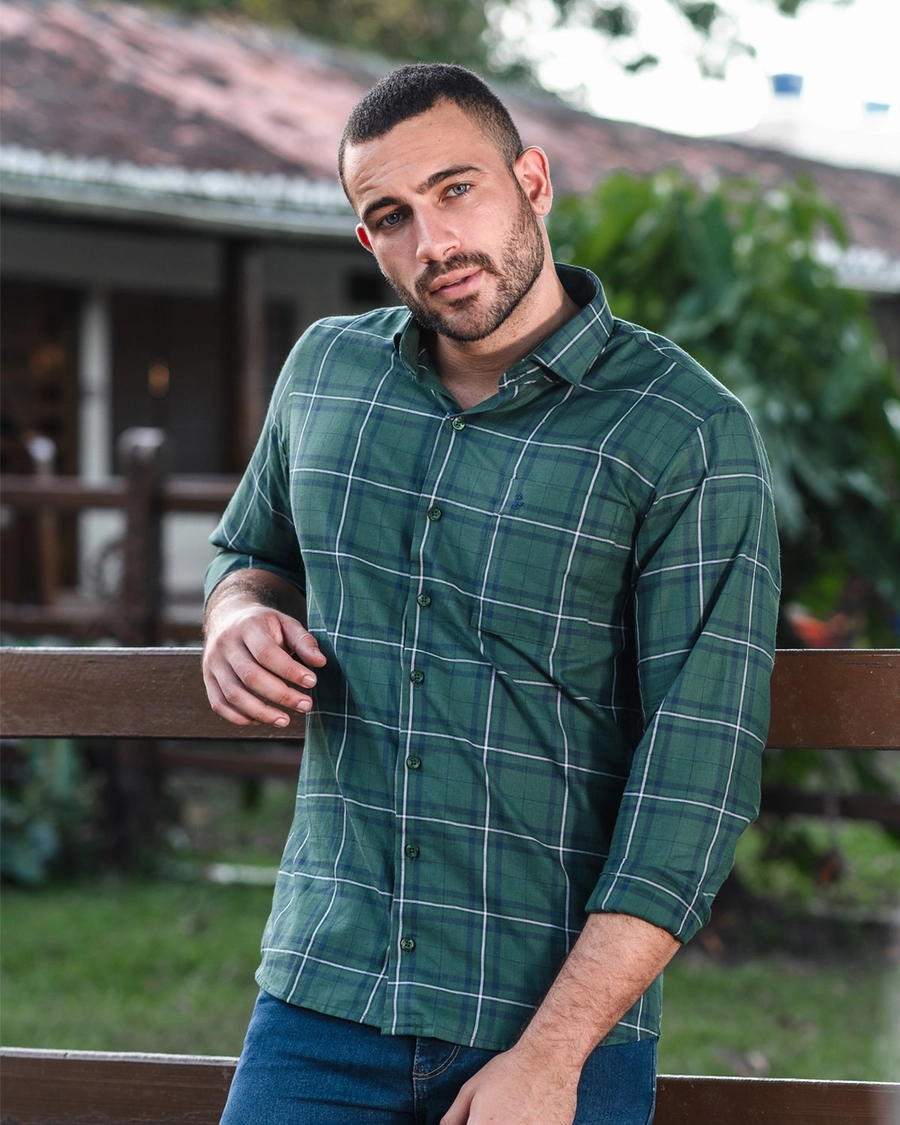 Camisa Manga Longa Xadrez Verde