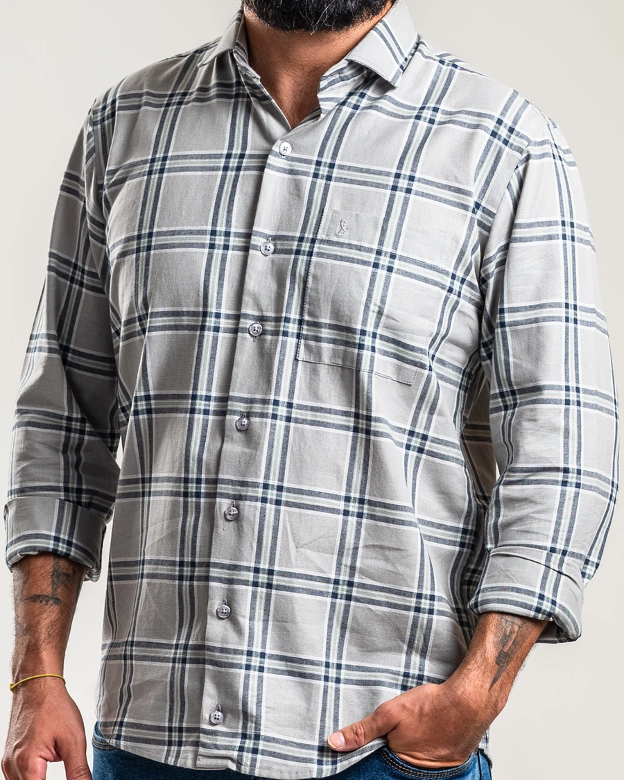 Camisa Manga Longa Xadrez Khaki