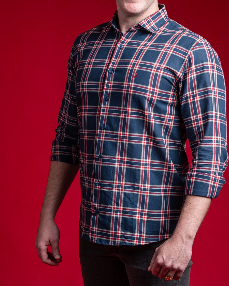 Camisa Manga Longa Xadrez Plus Marinho