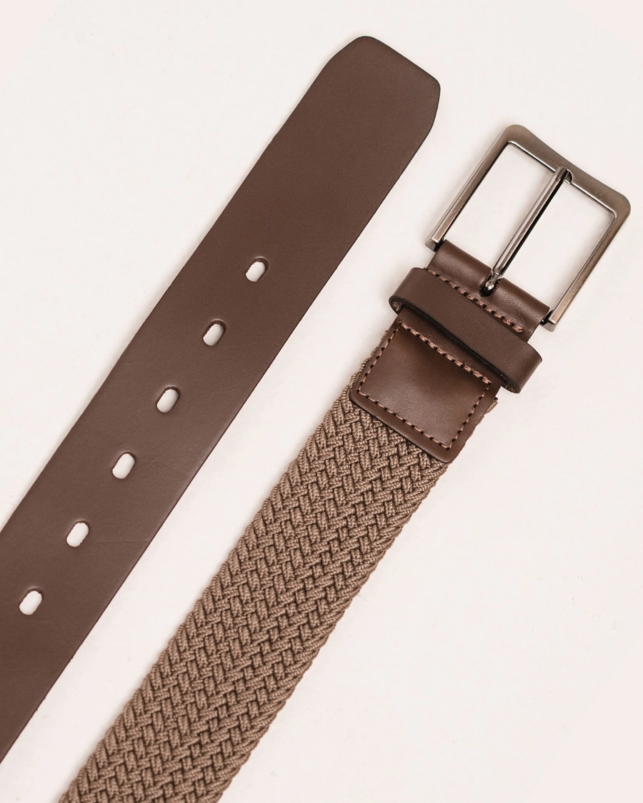 Cinto Lona Elastica e Couro Grey