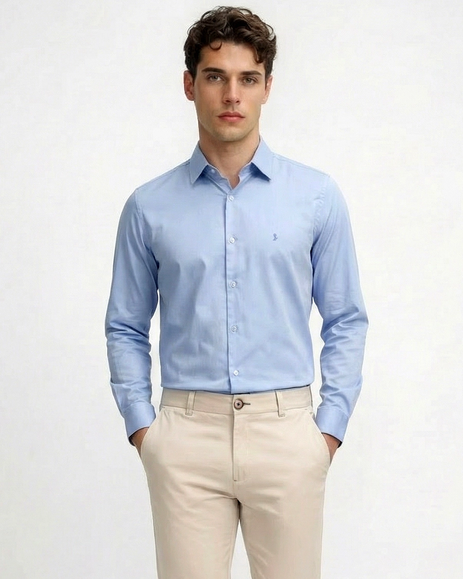 Camisa Manga Longa Lisa Azul Claro