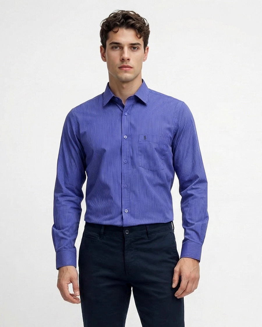 Camisa Manga Longa Rigato Mini Azul Itália