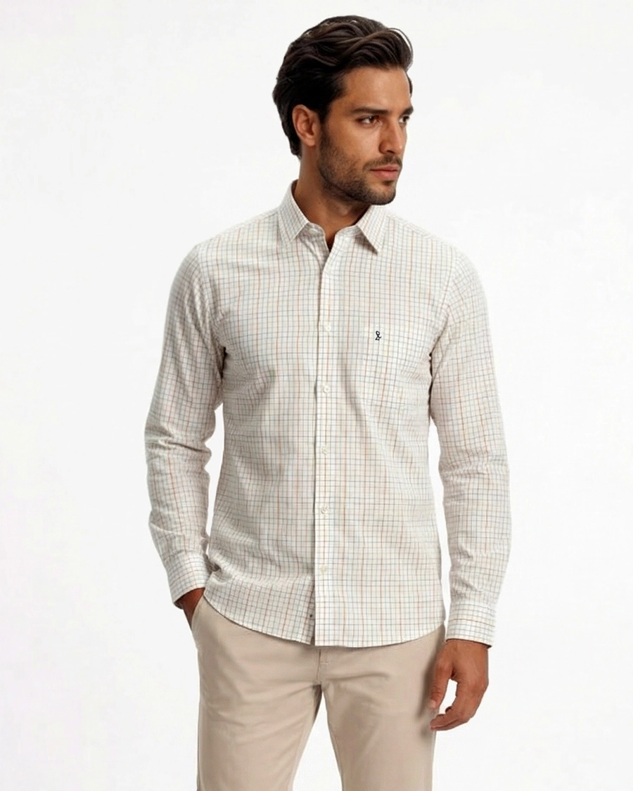Camisa Manga Longa Quadri Roma Branco