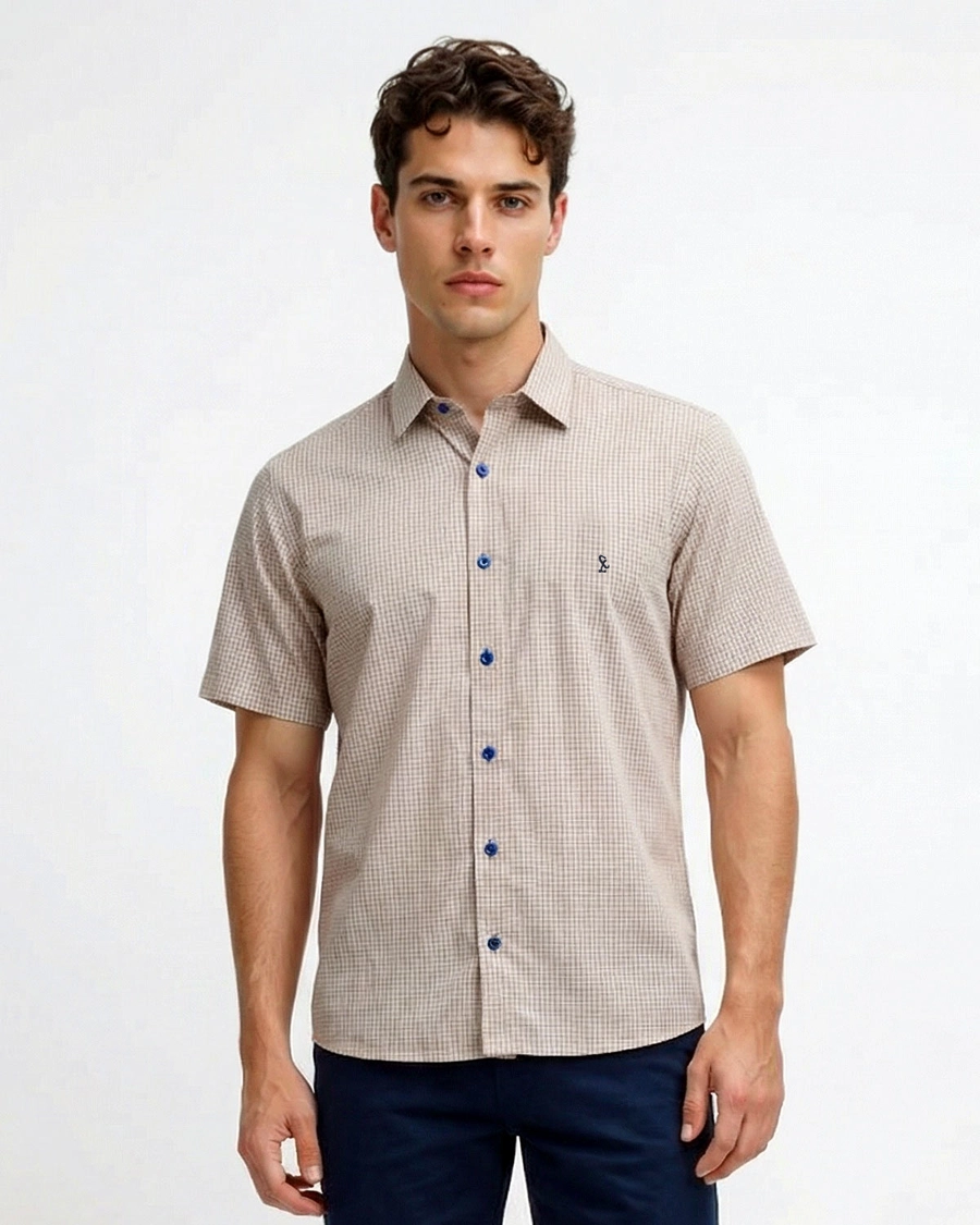 Camisa Manga Curta Bella Quadri Laranja