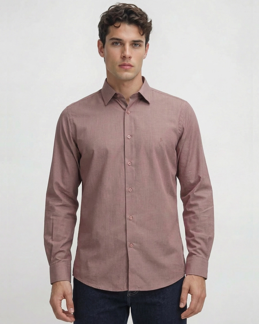 Camisa Manga Longa Micro Xadrez Bordo