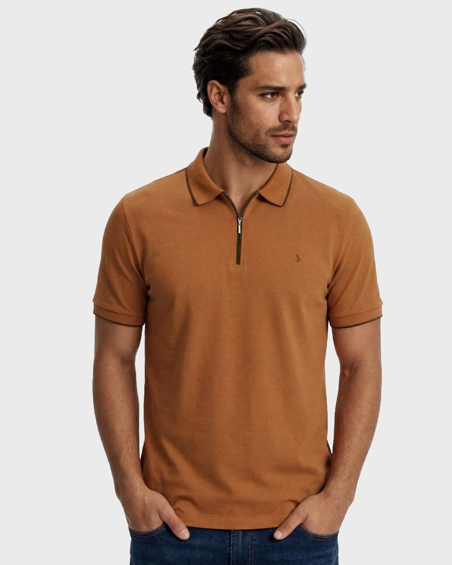 Polo Piquet Zipper Caramelo
