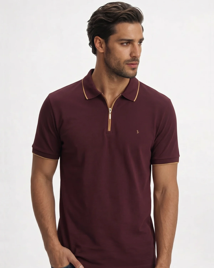 Polo Piquet Zipper Bordo