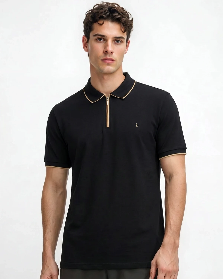 Polo Piquet Zipper Preto