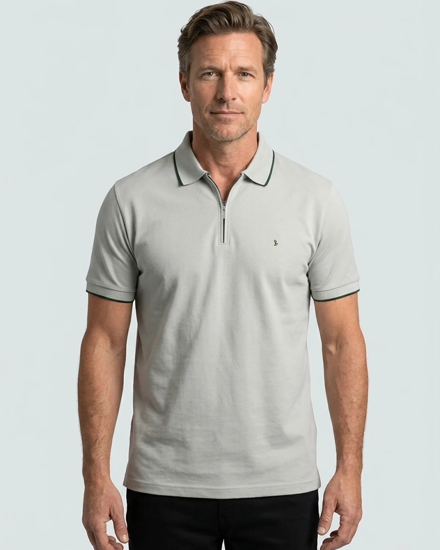 Polo Piquet Zipper Cinza Claro