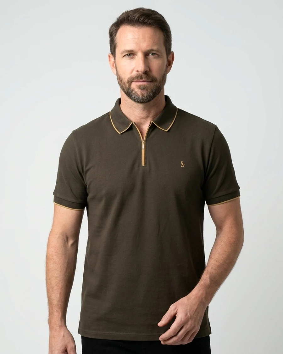 Polo Piquet Zipper Café