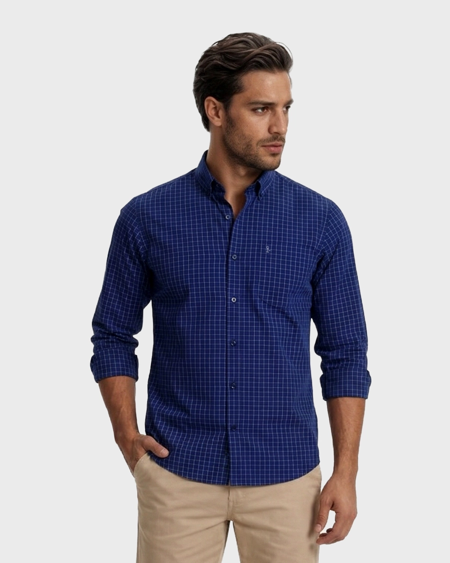 Camisa Manga Longa Quadri Marinho