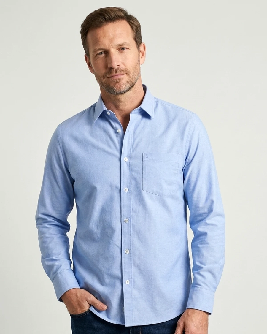 Camisa Manga Longa Oxfordine Azul Claro