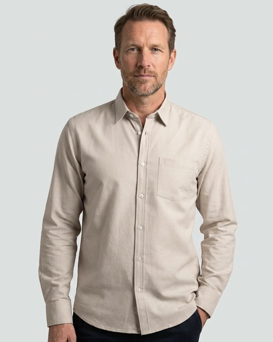 Camisa Manga Longa Oxfordine Bege