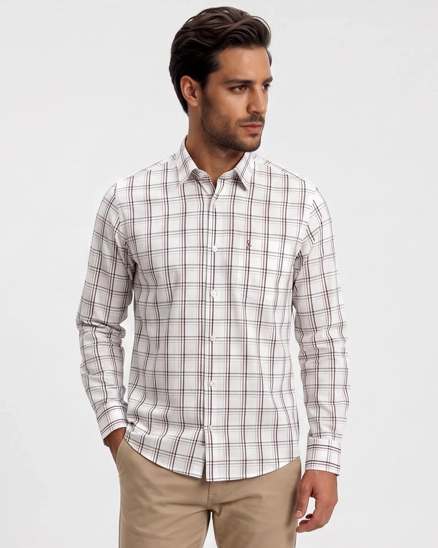 Camisa Manga Longa Scacchi Bordo