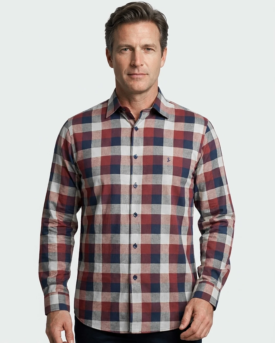 Camisa Manga Longa Xadrez Bordo