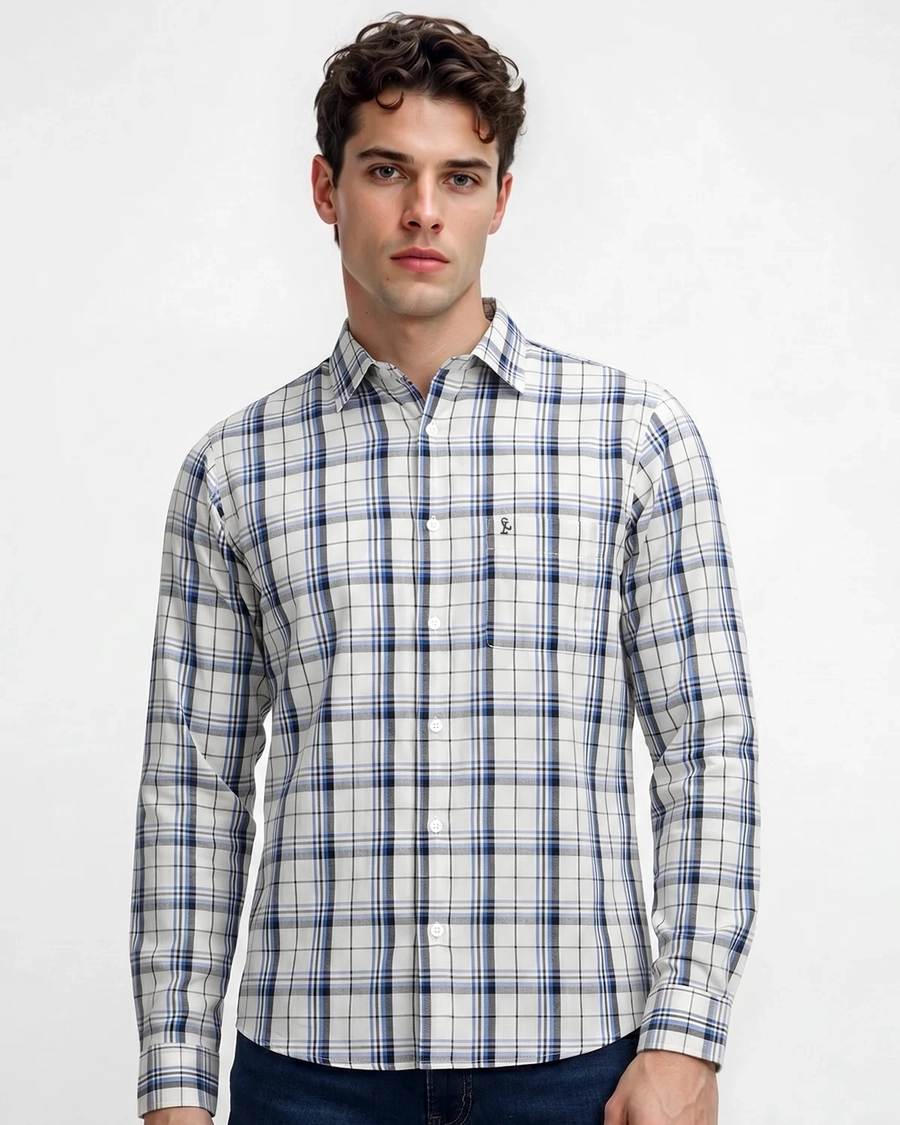 Camisa Manga Longa Xadrez Azul