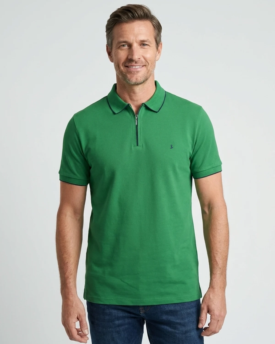 Polo Piquet Zipper Verde Bandeira