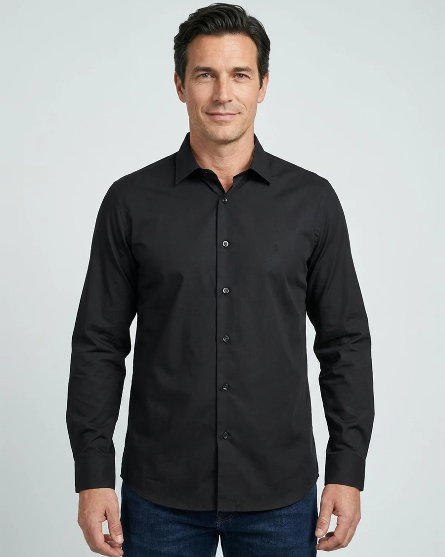 Camisa Manga Longa Lisa Preto
