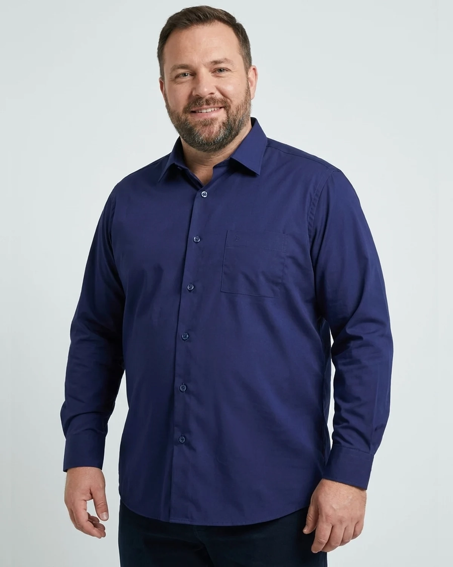 Camisa Manga Longa Lisa Plus Marinho