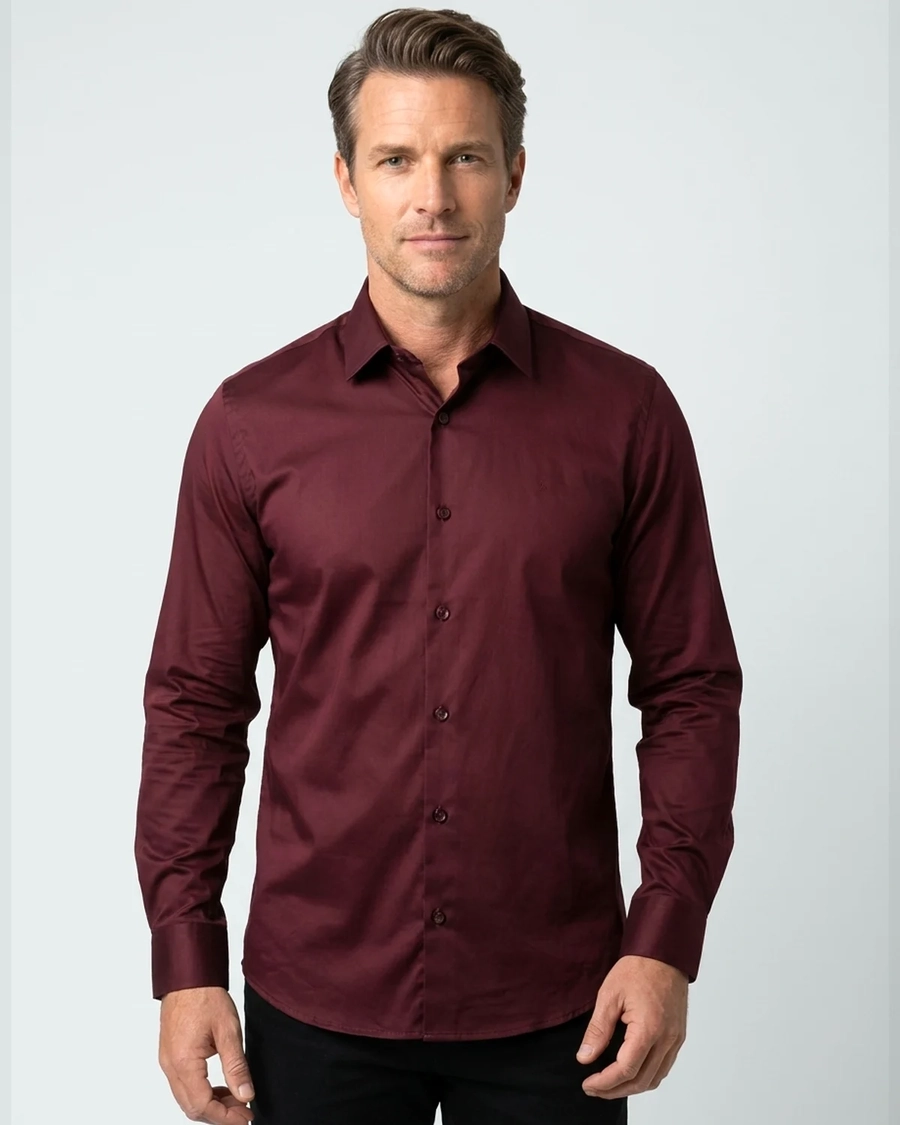 Camisa Manga Longa Lisa SlimFit Bordo