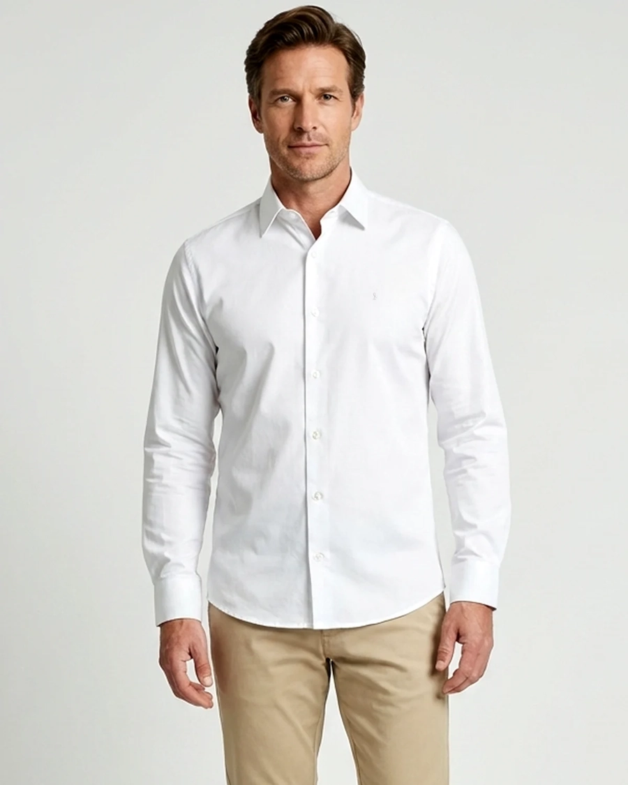 Camisa Manga Longa Lisa SlimFit Branco