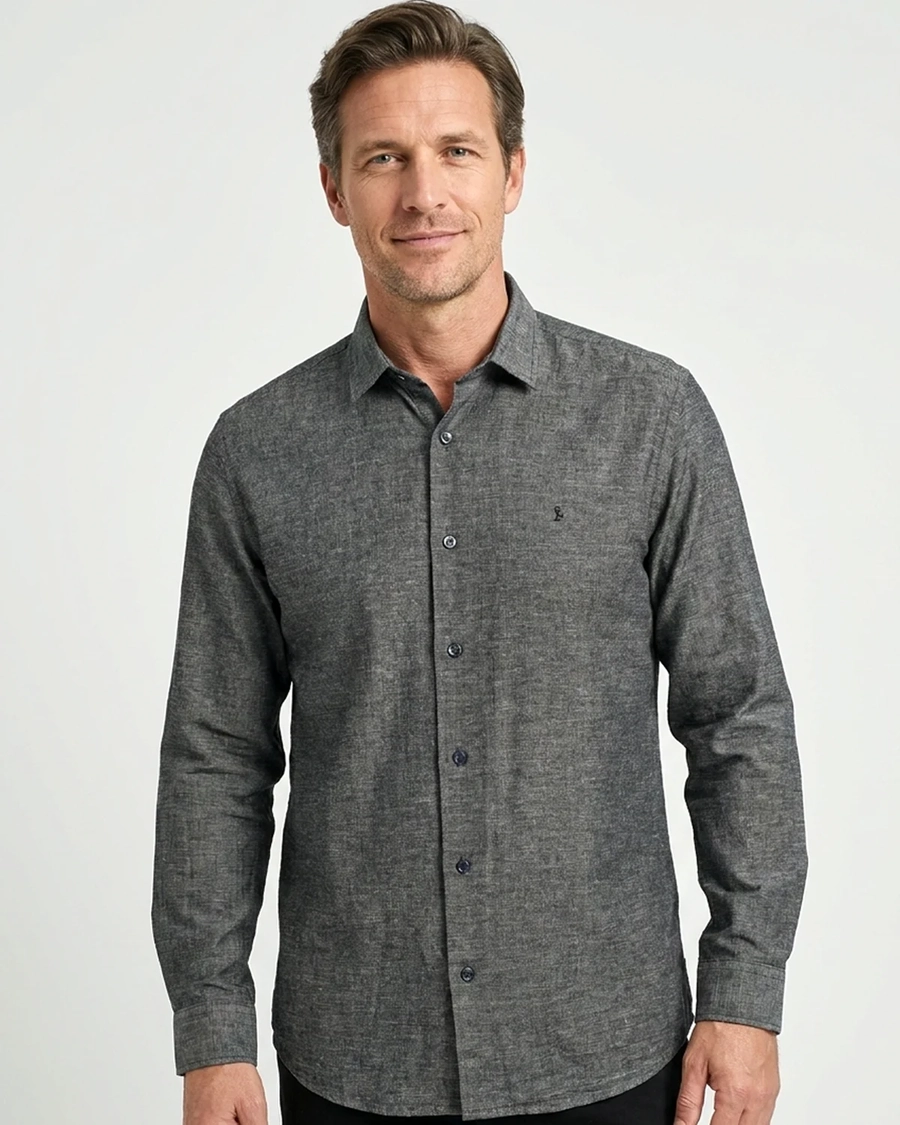 Camisa Manga Longa Mescolare Lino Café