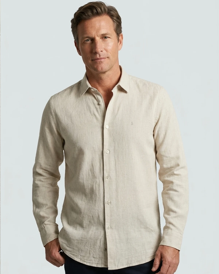Camisa Manga Longa Mescolare Lino Natural