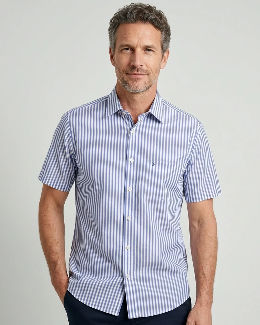 Camisa Manga Curta Listrada Azul Itália