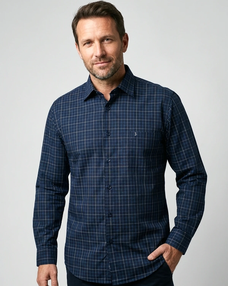 Camisa Manga Longa Quadri Marinho