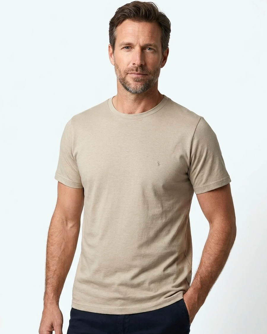 Camiseta Manga Curta Filo Lino Khaki