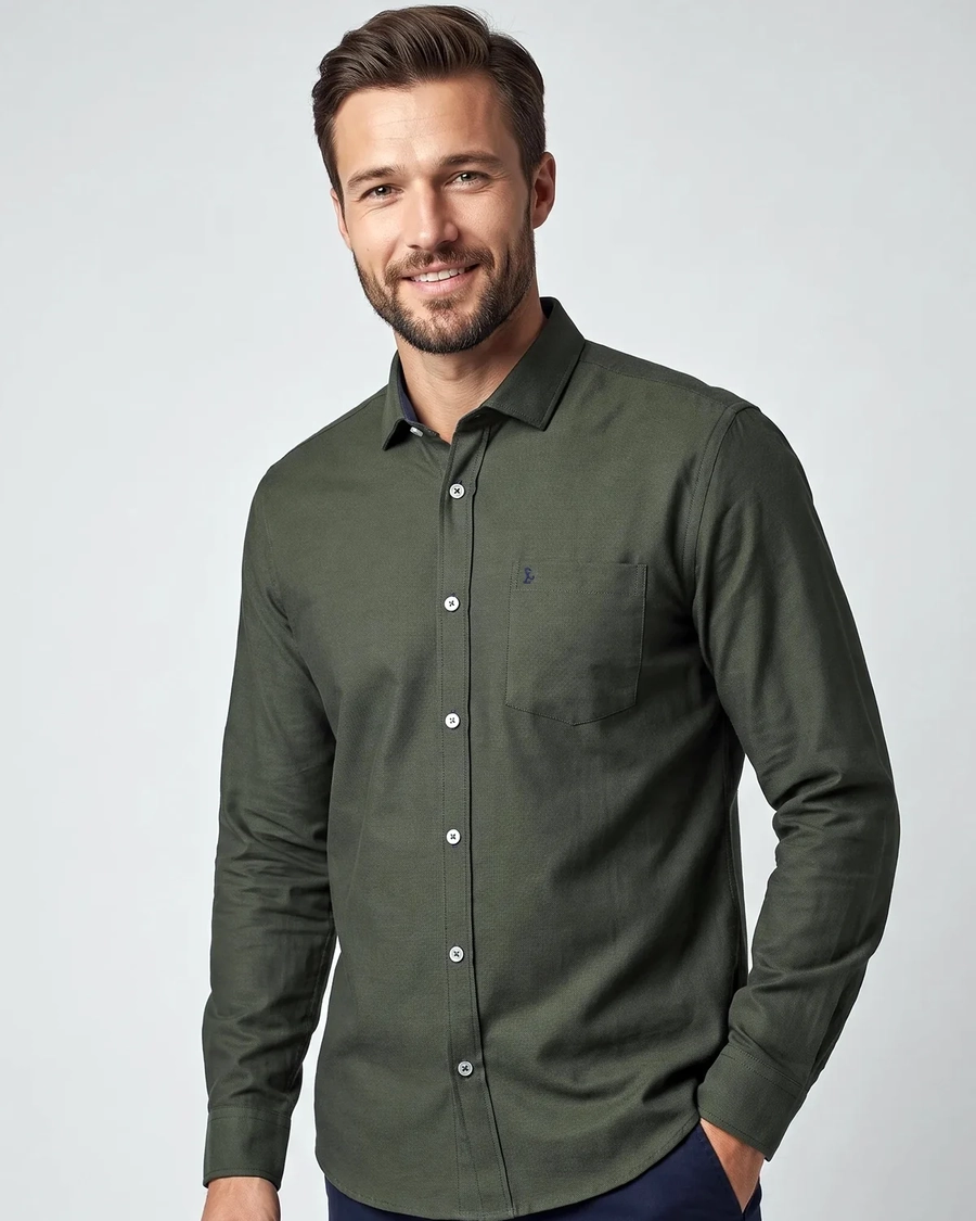 Camisa Manga Longa Oxfordine Verde Escuro