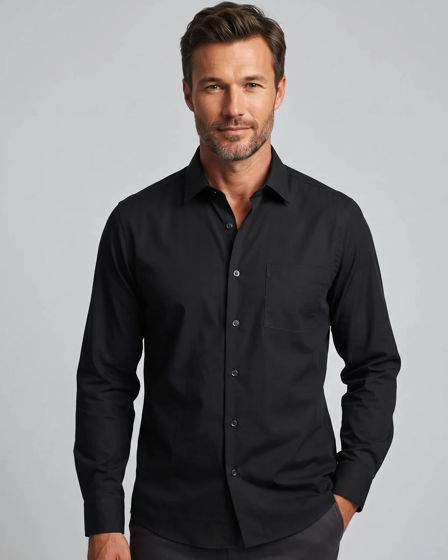Camisa Manga Longa Lisa Viena Preto